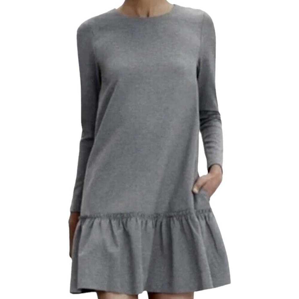 Banana Republic Gray Ruffle Long Sleeve Ponte Knit Dress Medium 8